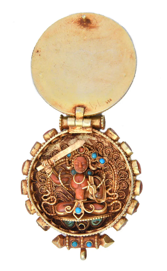 Tibetan Buddhist Mandala Embossed Sterling Silver Gau Pendant