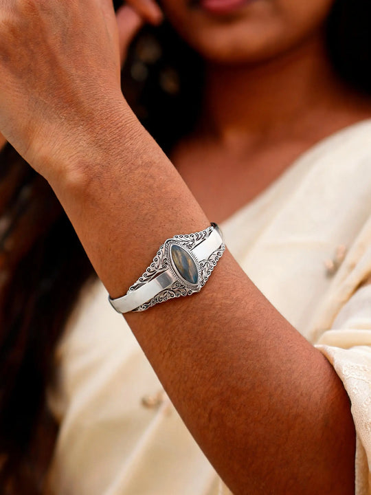 Marquise Labradorite Sterling Silver Adjustable Cuff Bracelet