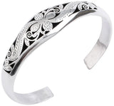 Floral Engraved Sterling Silver Cuff Bracelet from Nepal
