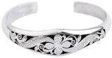 Floral Engraved Sterling Silver Cuff Bracelet from Nepal