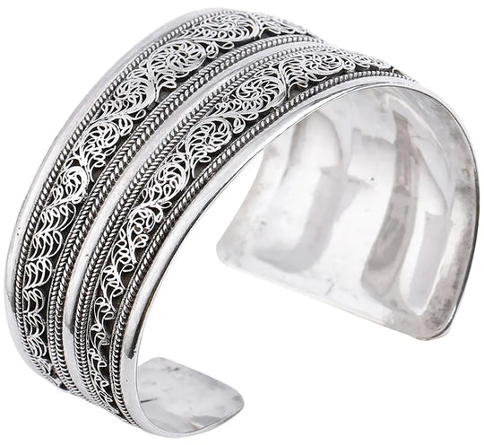 Asymmetric Twisted Rope Filigree Sterling Silver Cuff Bracelet