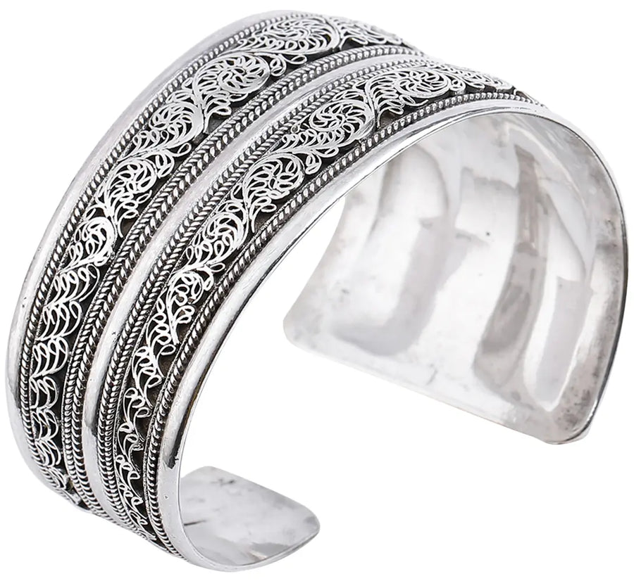 Asymmetric Twisted Rope Filigree Sterling Silver Cuff Bracelet