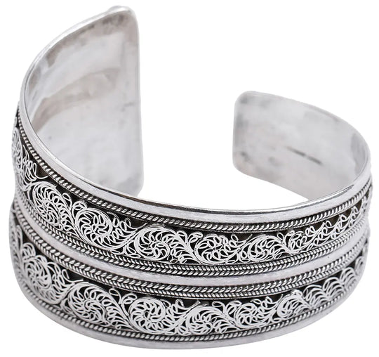 Asymmetric Twisted Rope Filigree Sterling Silver Cuff Bracelet