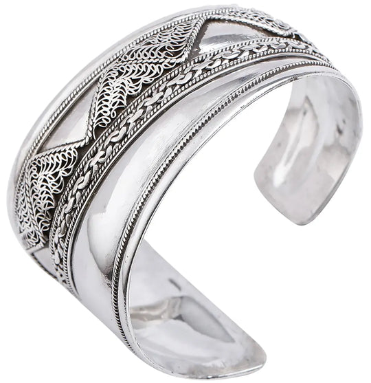 Asymmetric Filigree Sterling Silver Cuff Bracelet from Nepal