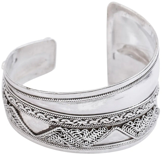 Asymmetric Filigree Sterling Silver Cuff Bracelet from Nepal