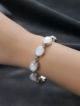Rainbow Moonstone Cabochon Sterling Silver Bracelet