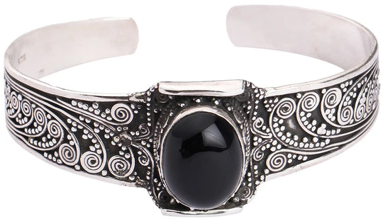 Black Onyx Sterling Silver Adjustable Cuff Bracelet