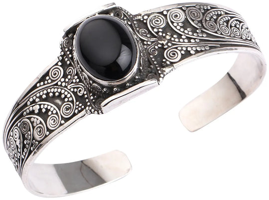 Black Onyx Sterling Silver Adjustable Cuff Bracelet