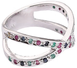 Moonstone and Sapphire Criss Cross Sterling Silver Ring