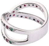 Moonstone and Sapphire Criss Cross Sterling Silver Ring
