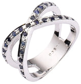 Moonstone and Sapphire Criss Cross Sterling Silver Ring