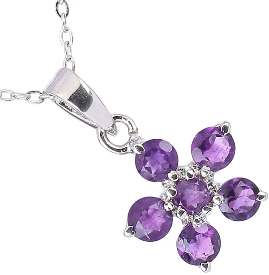 Floral Gemstone Sterling Silver Pendant in Amethyst or Topaz