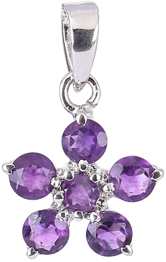 Floral Gemstone Sterling Silver Pendant in Amethyst or Topaz