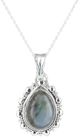 Teardrop Gemstone Sterling Silver Pendant