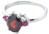 Garnet, Moonstone and Smoky Quartz Sterling Silver Ring