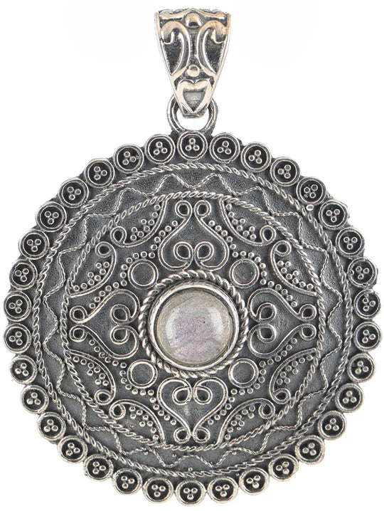 Labradorite and Rainbow Moonstone Sterling Silver Pendant