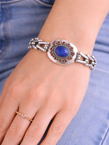 Coral and Lapis Lazuli Sterling Silver Bracelet