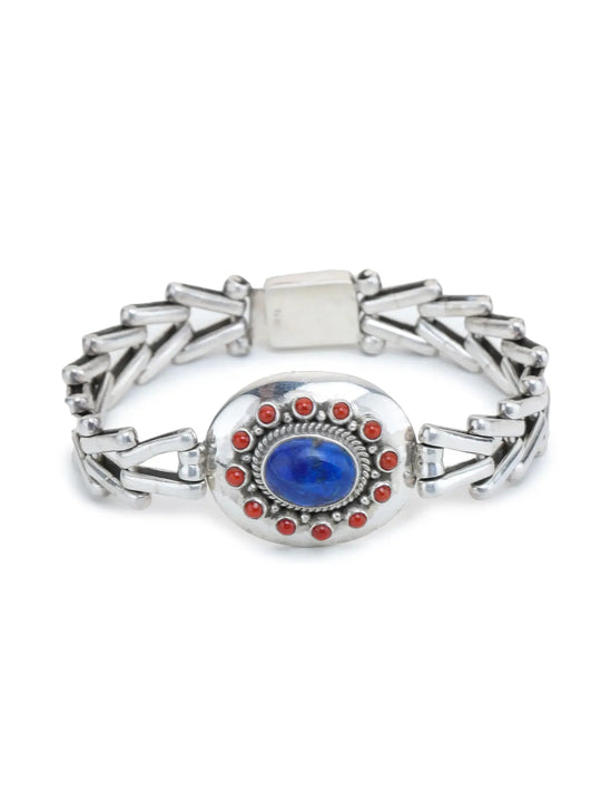 Coral and Lapis Lazuli Sterling Silver Bracelet