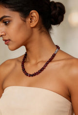 Uncut Garnet Chip Bead Sterling Silver Necklace