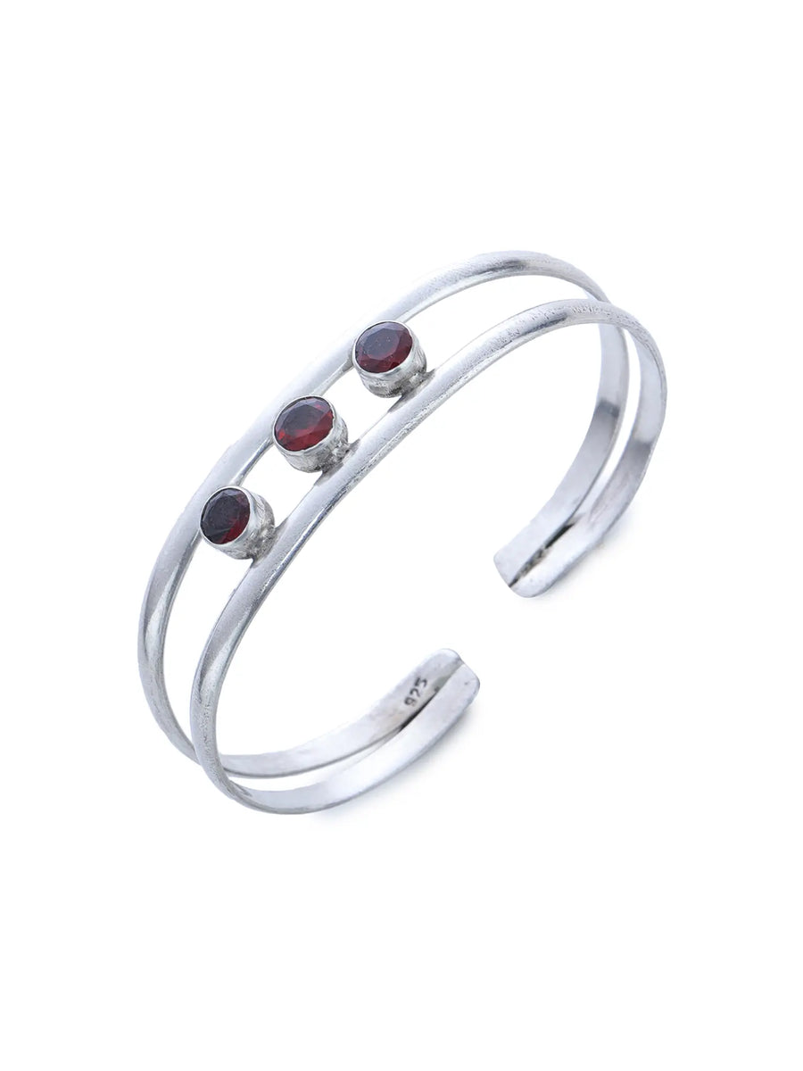 Garnet Stone Sterling Silver Cuff Bracelet