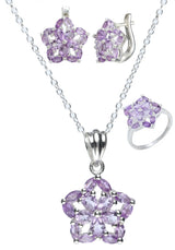 Garnet Peridot Citrine Faceted Sterling Silver Pendant and Earring Set