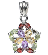Garnet Peridot Citrine Faceted Sterling Silver Pendant and Earring Set