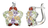 Garnet Peridot Citrine Faceted Sterling Silver Pendant and Earring Set
