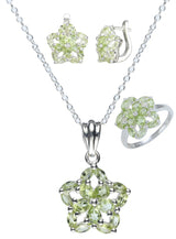 Garnet Peridot Citrine Faceted Sterling Silver Pendant and Earring Set