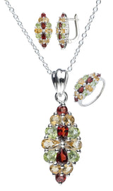 Garnet Peridot and Citrine Sterling Silver Pendant Earrings Ring Set