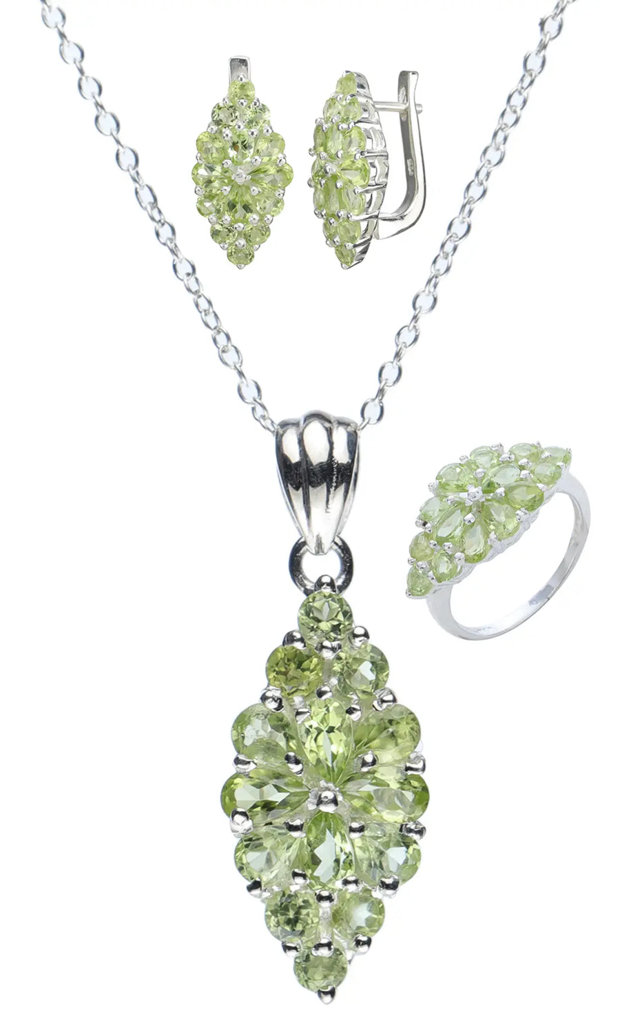 Garnet Peridot and Citrine Sterling Silver Pendant Earrings Ring Set