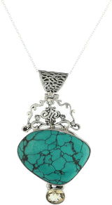 Turquoise and Oval Faceted Citrine Sterling Silver Pendant