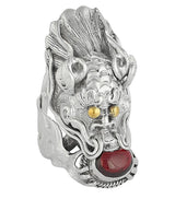 Tibetan Dragon Garnet Sterling Silver Ring