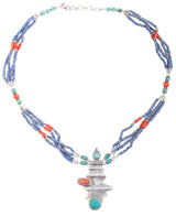 Turquoise, Coral and Lapis Lazuli Sterling Silver Necklace