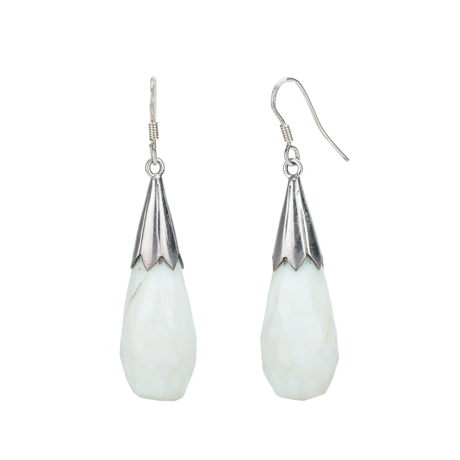 Faceted White Agate Pear Drop Sterling Silver Earrings