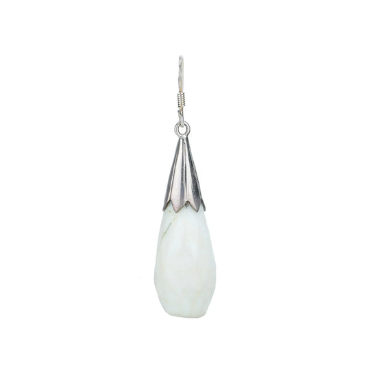 Faceted White Agate Pear Drop Sterling Silver Earrings
