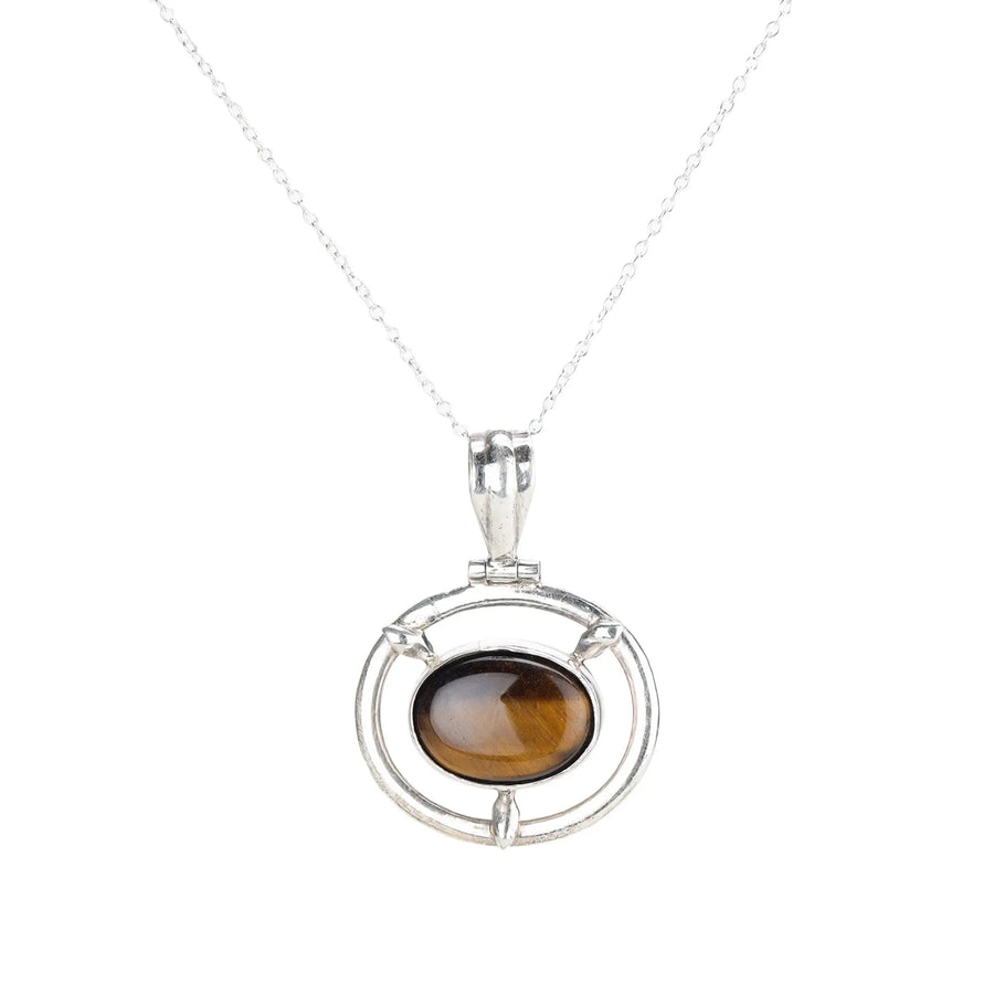 Tiger Eye Stone Sterling Silver Wheel Pendant