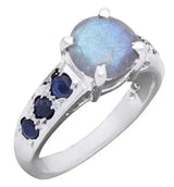 Rainbow Moonstone and Ruby Sterling Silver Ring