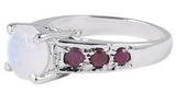 Rainbow Moonstone and Ruby Sterling Silver Ring