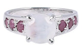 Rainbow Moonstone and Ruby Sterling Silver Ring