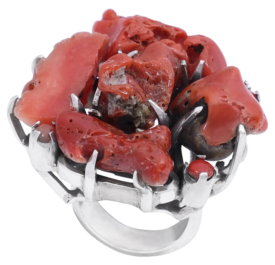 Red Coral Sterling Silver Ring