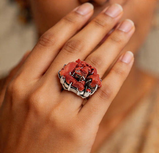 Red Coral Sterling Silver Ring