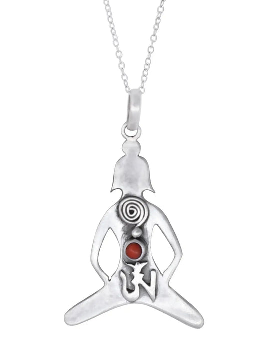 Yoga Mudra Red Coral Sterling Silver Pendant