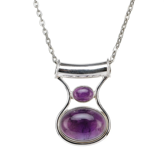 Twin Gemstone Sterling Silver Pendant in Amethyst and Onyx