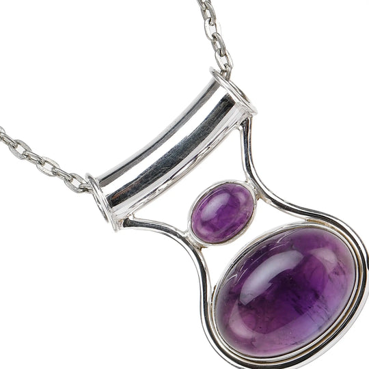 Twin Gemstone Sterling Silver Pendant in Amethyst and Onyx