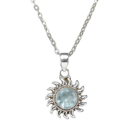 Faceted Gemstone Sun Sterling Silver Pendant