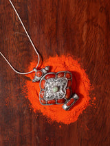 Coral and Turquoise Gau Box Sterling Silver Pendant
