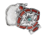 Coral and Turquoise Gau Box Sterling Silver Pendant