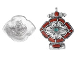 Coral and Turquoise Gau Box Sterling Silver Pendant