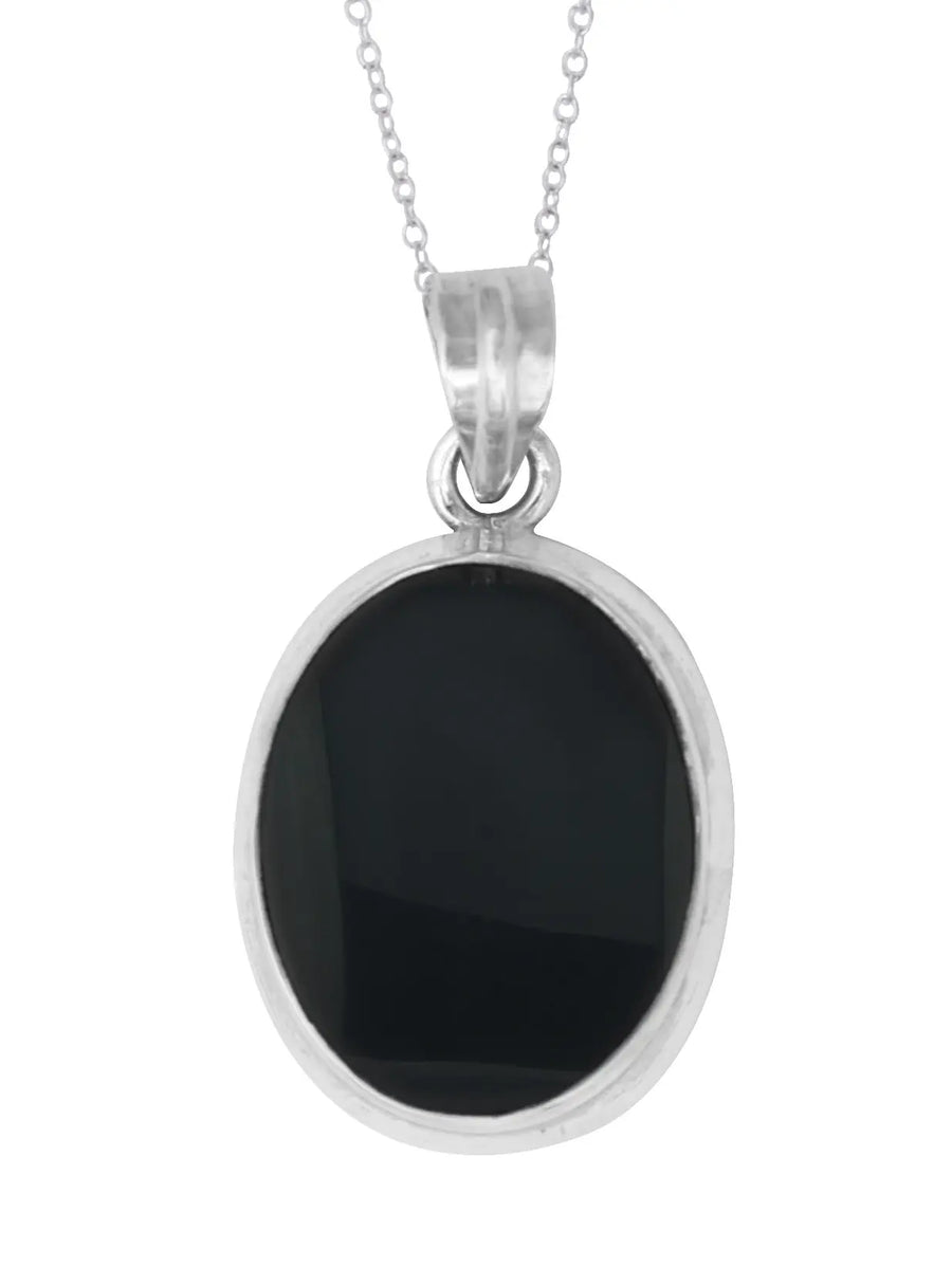 Large Oval Black Onyx Sterling Silver Pendant
