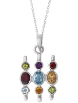 Multi-Gemstone Vertical Bar Sterling Silver Pendant